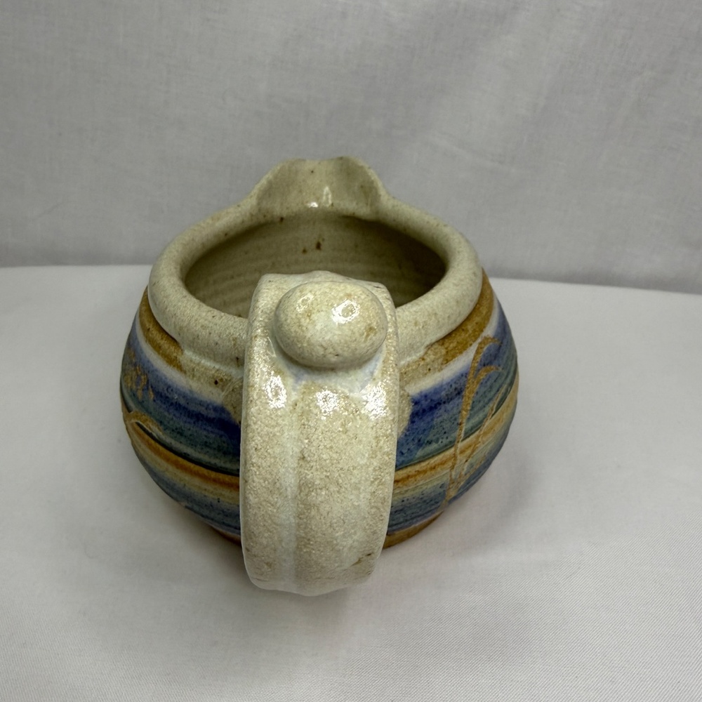 Studio Pottery Gravy Boat Pitcher Creamer Vase Etched Stoneware Vintage Signed - Picture 10 of 12